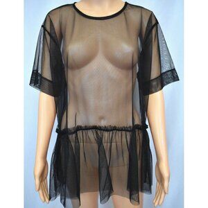 Zara Black Sheer Mesh Peplum Blouse Top Women's Size Medium Whimsy Fairy Goth